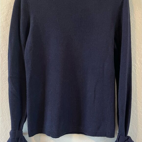Banana Republic Filpucci Merino Wool Blend Navy Sweater Tie Sleeves Size M - Picture 2 of 6
